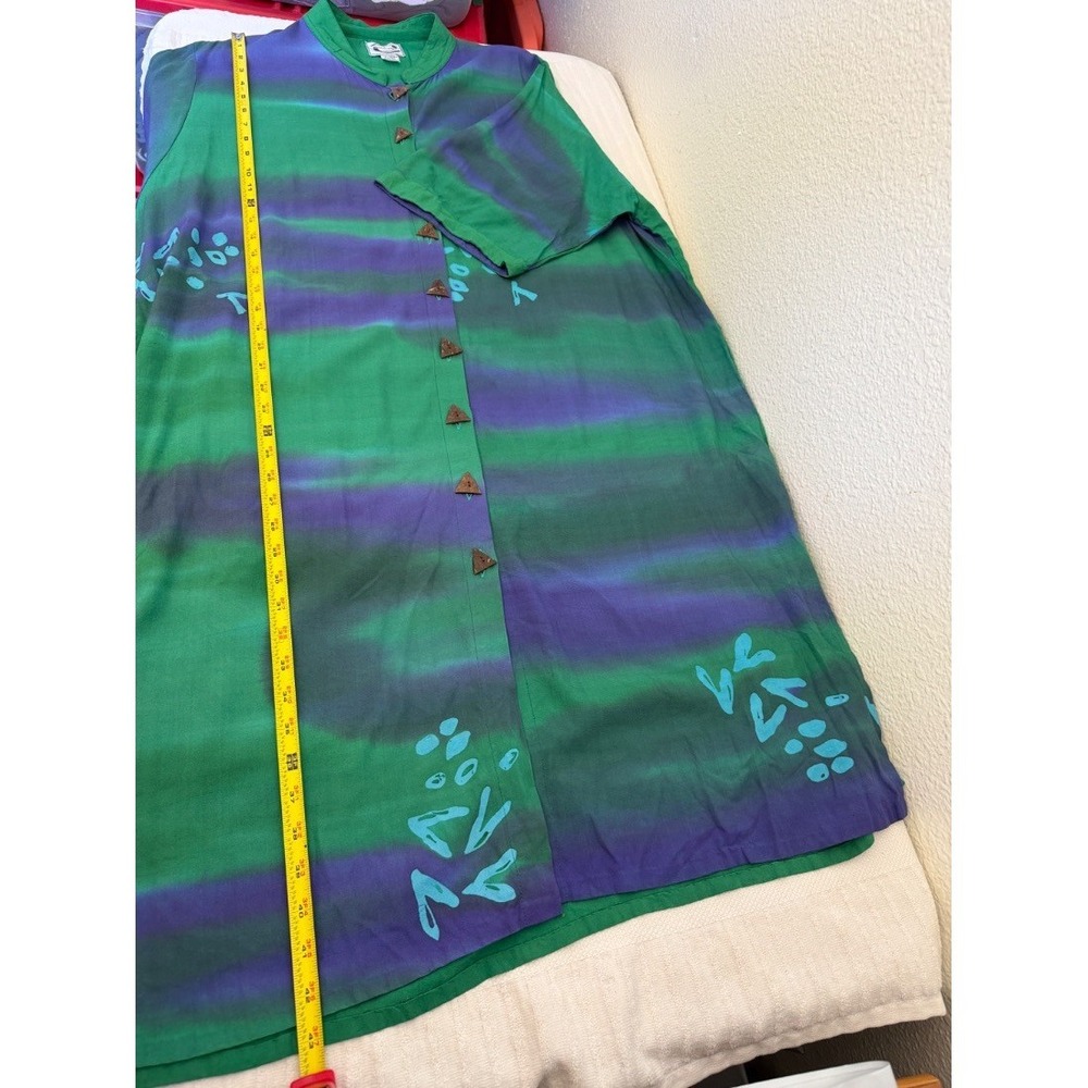 Resort Wear Womensโ Tie Dye Shirt Dress Green Purple Rayon One Size Boho Midi - Picture 10 of 16